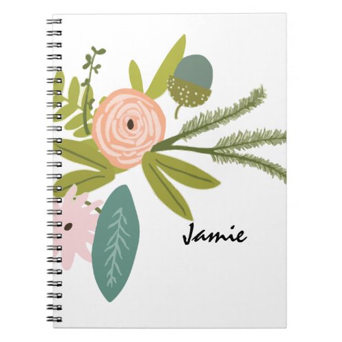 Peach Pink Green Floral and Fauna Notebook