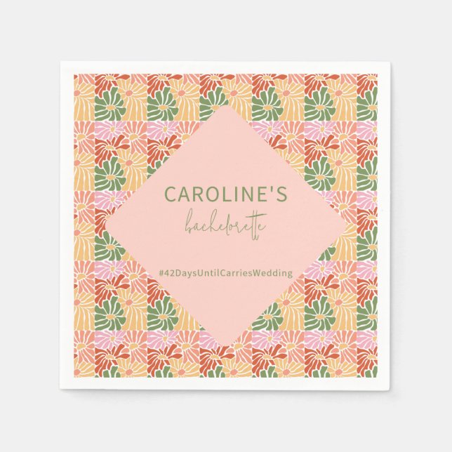 Peach Pink Groovy Floral Abstract  Napkins (Front)