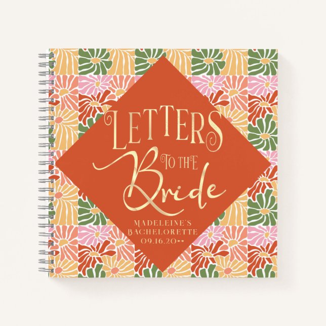 Peach Pink Groovy Floral Abstract  Notebook (Front)