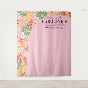 Peach Pink Groovy Floral Abstract Tapestry