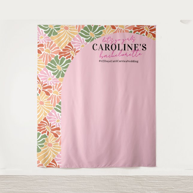 Peach Pink Groovy Floral Abstract  Tapestry (Front)