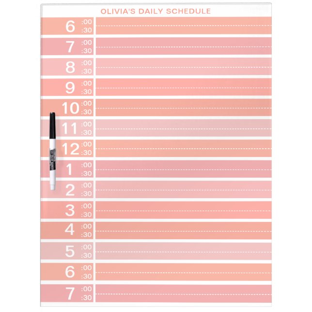 Peach Pink Half Hour Schedule 6am to 7pm Planner Dry Erase Board (Front)