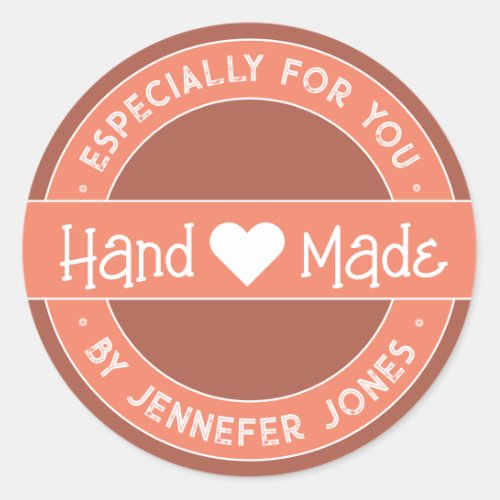 Peach Pink Handmade With Love Especially For You Classic Round Sticker