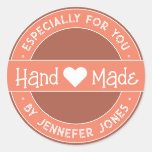 Peach Pink Handmade With Love Especially For You Classic Round Sticker