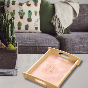 Peach & Pink Heart & Sky Bilingual "Amada" "Loved" Serving Tray