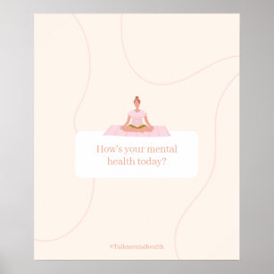 Peach Pink Illustrated Talk Mental Health Flyer Poster
