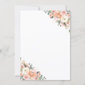 Peach Pink Ivory Floral Leafy Wreath Baby Shower Invitation (Back)
