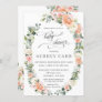 Peach Pink Ivory Floral Leafy Wreath Baby Shower Invitation