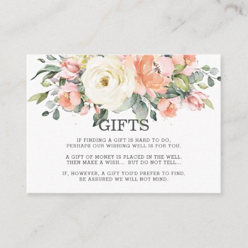 Peach Pink Ivory White Floral Wedding Wishing Well Enclosure Card