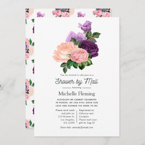 Peach Pink  Lavender Purple Floral Shower by Mail Invitation