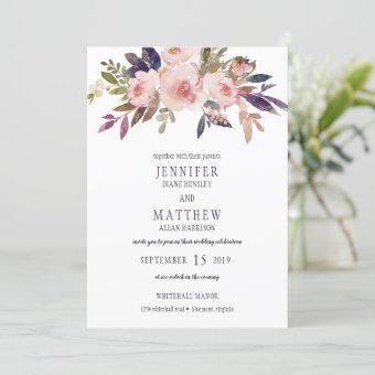 Peach Pink Lavender Purple Floral Wedding | Invitation | Zazzle