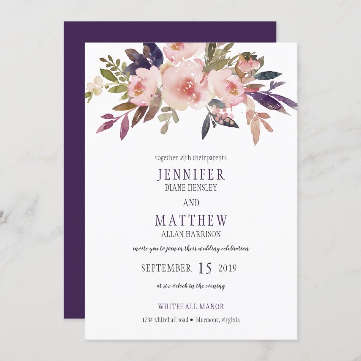 Peach Pink Lavender Purple Floral Wedding | Invitation | Zazzle