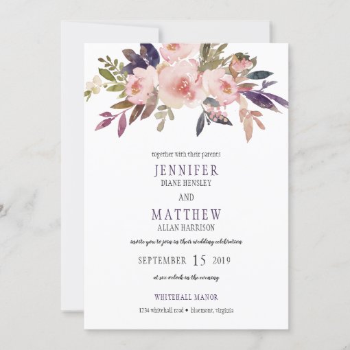 Peach Pink Lavender Purple Floral Wedding | Invitation | Zazzle