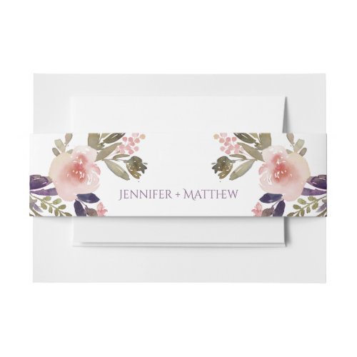 Peach Pink Lavender Watercolor Flowers Belly Bands Invitation Belly Band