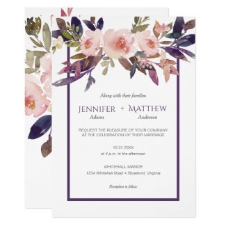 Peach Pink Lavender Watercolor Flowers Invitations