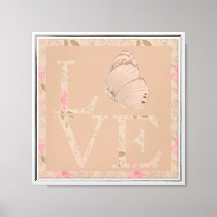 Peach Pink Love Butterfly Floral Canvas Print