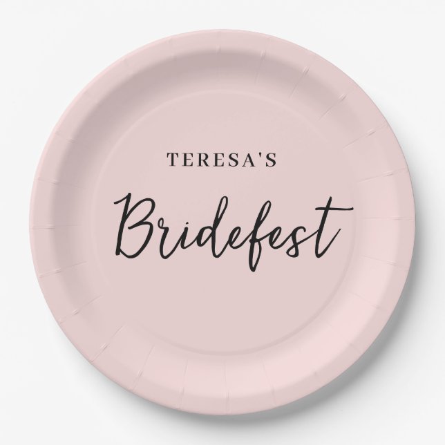Peach Pink Modern Bachelorette Design Paper Plates (Front)