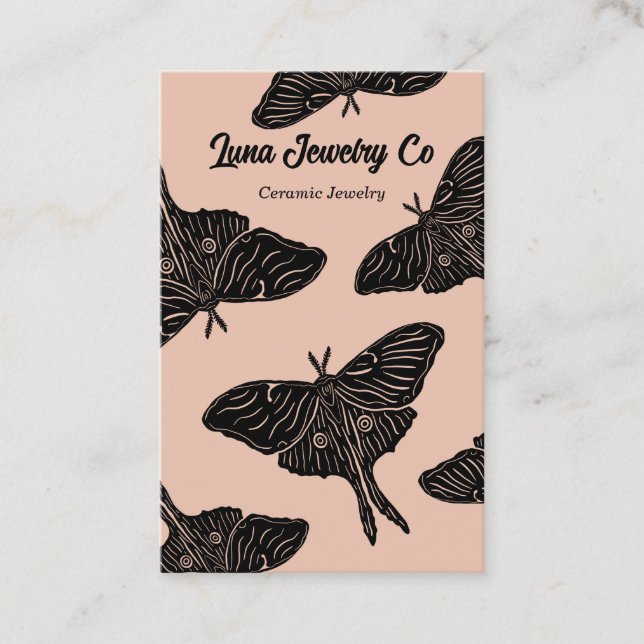 Peach Pink Mystical Luna Moth Blank Business Card (Front)
