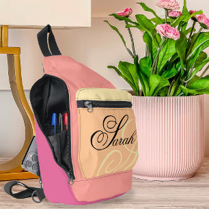 Peach Pink Name Monogram Cut Sew Sling Bag