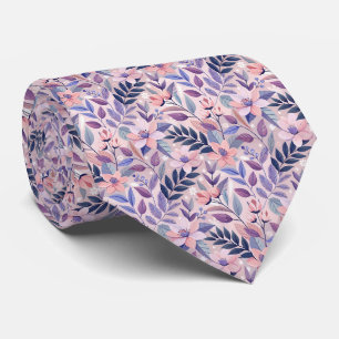Peach Pink Navy Flowers Floral Pattern Neck Tie