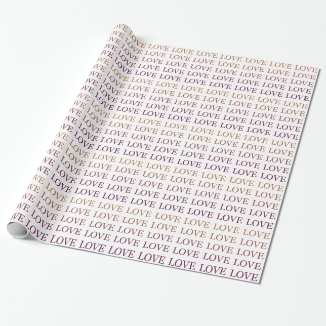 Peach Pink Ombre Love Wrapping Paper (Unrolled)