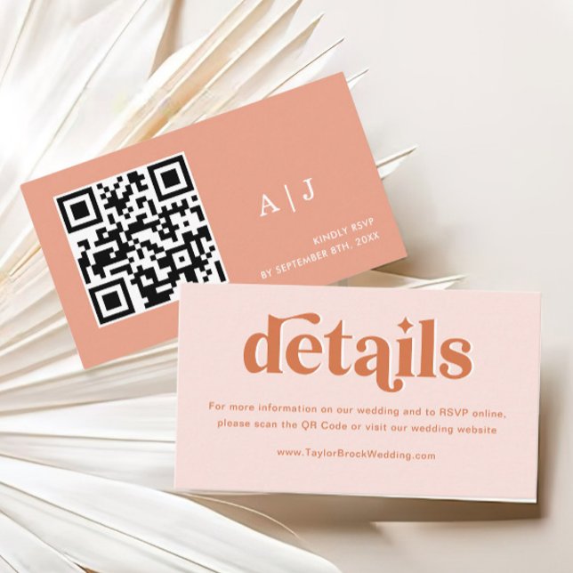 Peach Pink Orange Boho Disco Wedding Details Enclosure Card (Creator Uploaded)