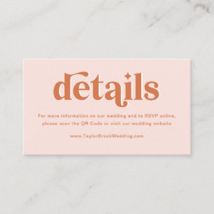 Peach Pink Orange Boho Disco Wedding Details Enclosure Card