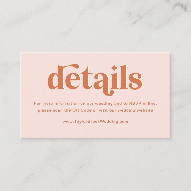 Peach Pink Orange Boho Disco Wedding Details Enclosure Card (Front)