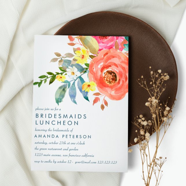Peach  Pink Peonies Bridesmaids Luncheon Wedding Invitation (Creator Uploaded)