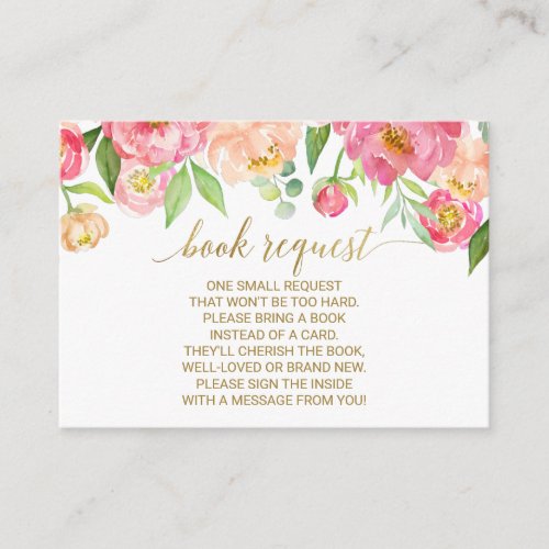 Peach  Pink Peony Book Request Invitation Insert