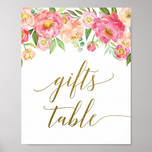 Peach  Pink Peony Flower Gifts Table Sign