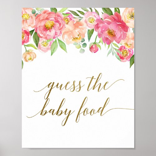 Peach  Pink Peony Flower Guess the Baby Food Sign
