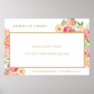 Peach & Pink Peony Flower Wedding Photo Prop Frame Poster