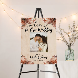 Peach Pink Peony Vintage Rustic Wedding Photo Foam Board