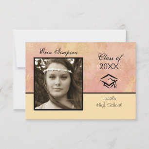 Peach & Pink Photo - 3x5 Graduation  Announcement