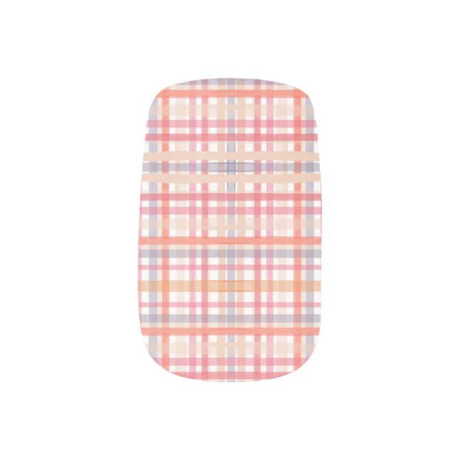 Peach & Pink Plaid MINX Nail Art Decals  (Left Thumb)