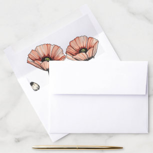 Peach pink poppies wildflowers floral wedding envelope liner