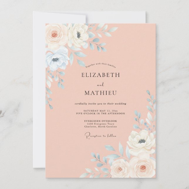 Peach Pink Pristine Spring Wedding Invitation (Front)