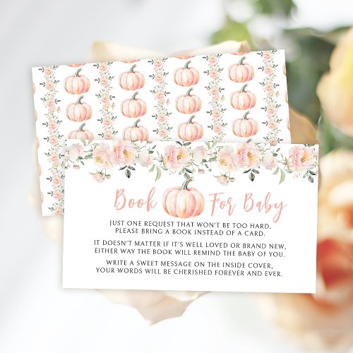 Peach pink pumpkin book for baby girl shower enclosure card