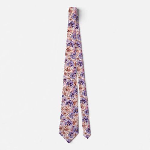 Peach Pink Purple Floral Neck Tie
