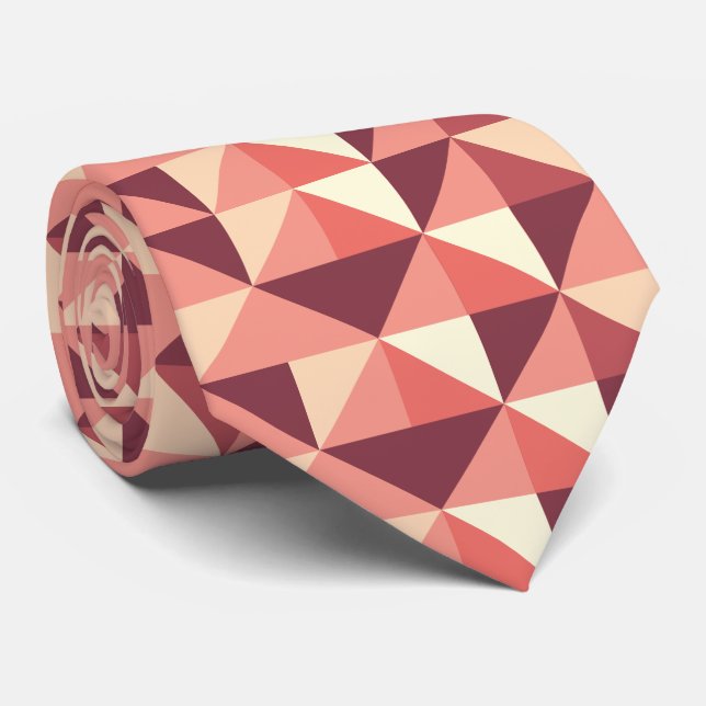 Peach Pink Purple Triangle Geometric Pattern  Neck Tie (Rolled)
