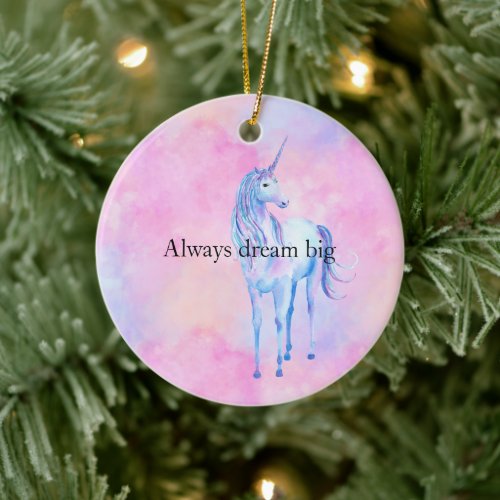 Peach Pink Purple Unicorn Ceramic Ornament