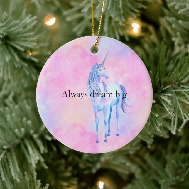 Peach Pink Purple Unicorn Ceramic Ornament (Tree)