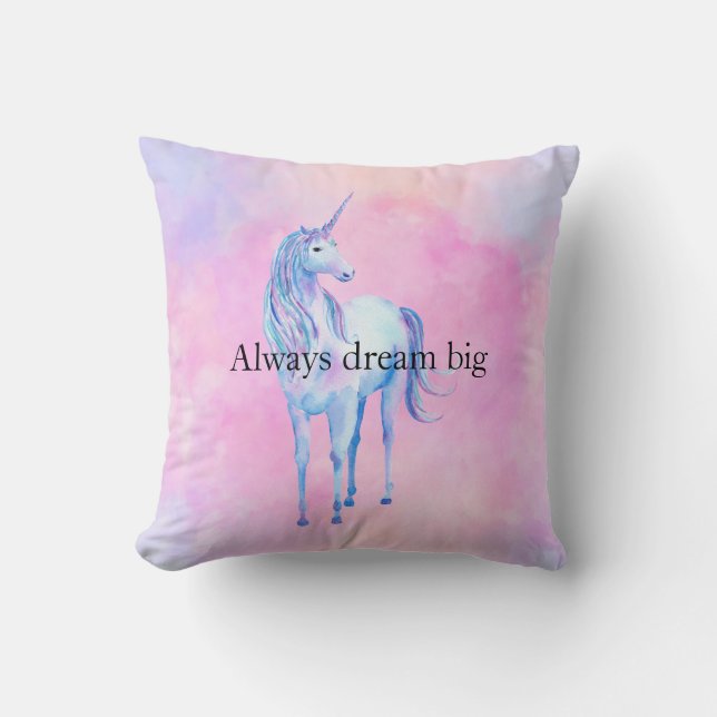Peach Pink Purple Unicorn Throw Pillow (Front)