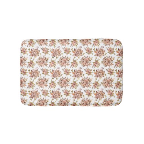 Peach Pink Red Brown Green Floral Flowers  Bath Mat