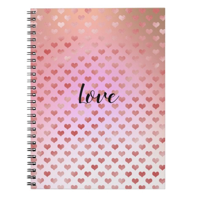 Peach Pink Red Hearts Ombre Notebook (Front)