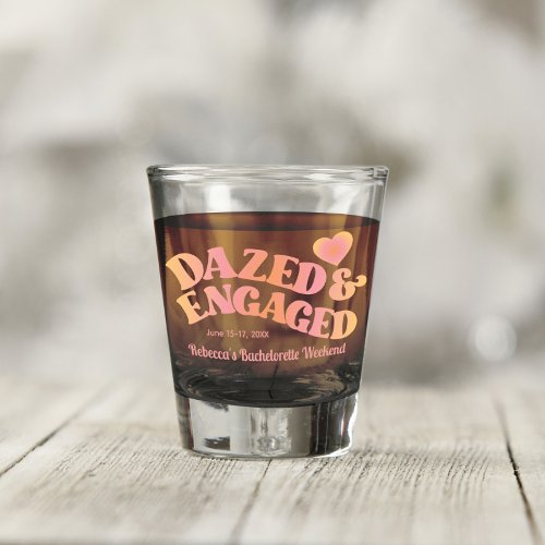 Peach Pink Retro Dazed and Engaged Shot Glass
