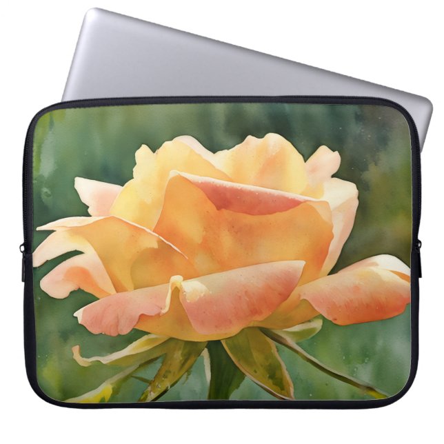 Peach Pink Rose Art Flower Laptop Sleeve Cover (Front)