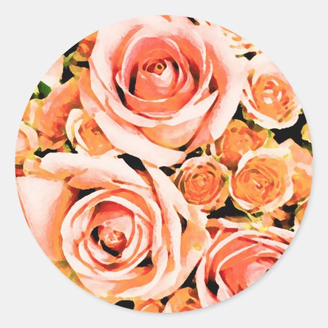 Peach pink rose bouquet classic round sticker (Front)