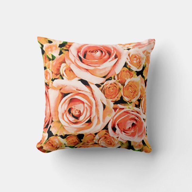 Peach pink rose bouquet throw pillow (Front)